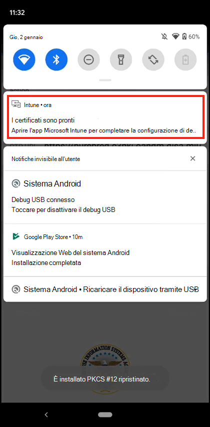 Screenshot della schermata Consenti l'accesso ai certificati