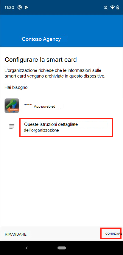 Screenshot della schermata Configura smart card dell'app Intune.