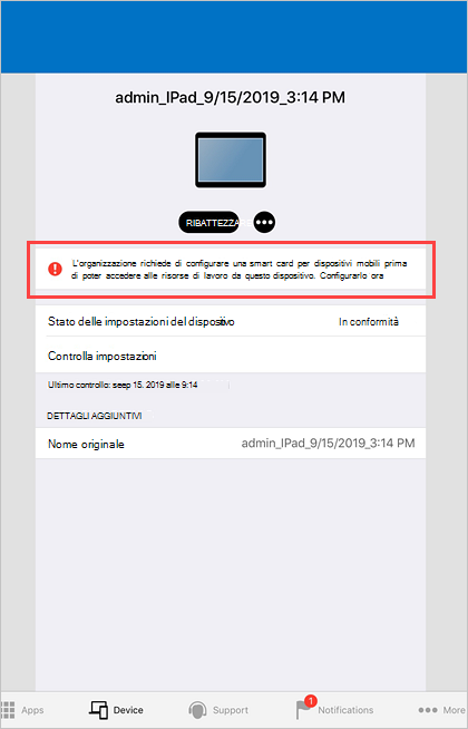 Screenshot di esempio della notifica push Portale aziendale nella schermata iniziale del dispositivo.