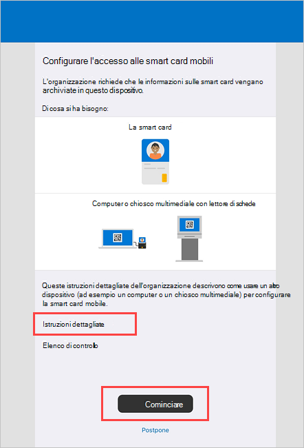 Screenshot di esempio della schermata Portale aziendale Configurare l'accesso alle smart card per dispositivi mobili.