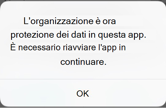 Screenshot del messaggio sullo schermo ricevuto sull'app protetta.