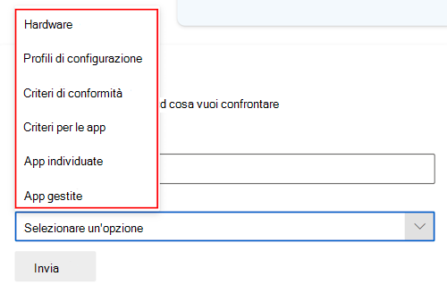 Screenshot che mostra il confronto delle richieste di Copilot che viene visualizzato dopo la selezione di un dispositivo in Microsoft Intune o nell'interfaccia di amministrazione di Intune.