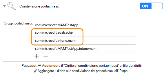 Intune App SDK iOS: condivisione keychain