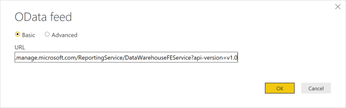 Feed OData per il Intune Data Warehouse per il tenant.