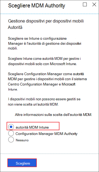 Immagine del pannello Scegliere l'autorità MDM