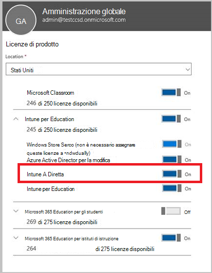 Screenshot della configurazione della licenza del prodotto