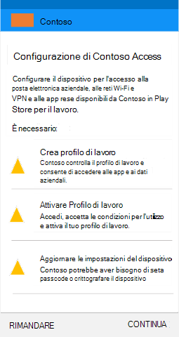 Screenshot che mostra Portale aziendale'app per i dispositivi del profilo di lavoro Android dopo l'aggiornamento, schermata di installazione di Access.