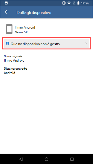 Screenshot della schermata Portale aziendale **Dispositivi** con l'icona delle informazioni accanto al messaggio.