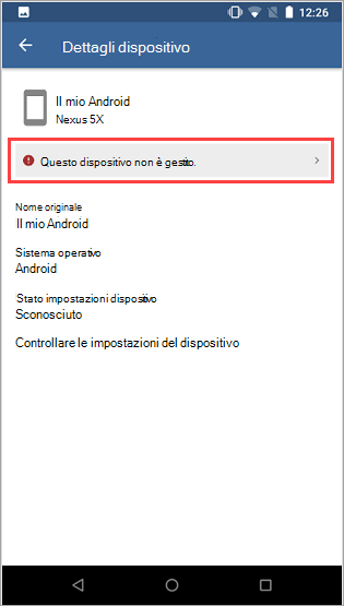 Screenshot della schermata Portale aziendale **Dispositivi** con l'icona delle informazioni accanto al messaggio.