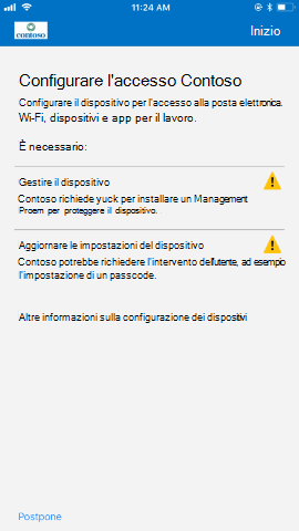 Screenshot che mostra Portale aziendale'app per i O S/i Pad O S dopo l'aggiornamento, configura la schermata di accesso.