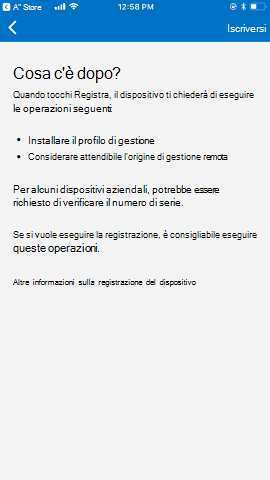 Screenshot che mostra Portale aziendale'app per i O S/i Pad O S prima dell'aggiornamento, che cosa viene visualizzato nella schermata successiva.