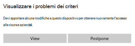 Screenshot che mostra Portale aziendale'app per i O S/i Pad O S dopo l'aggiornamento della nuova formulazione per i problemi relativi ai criteri.