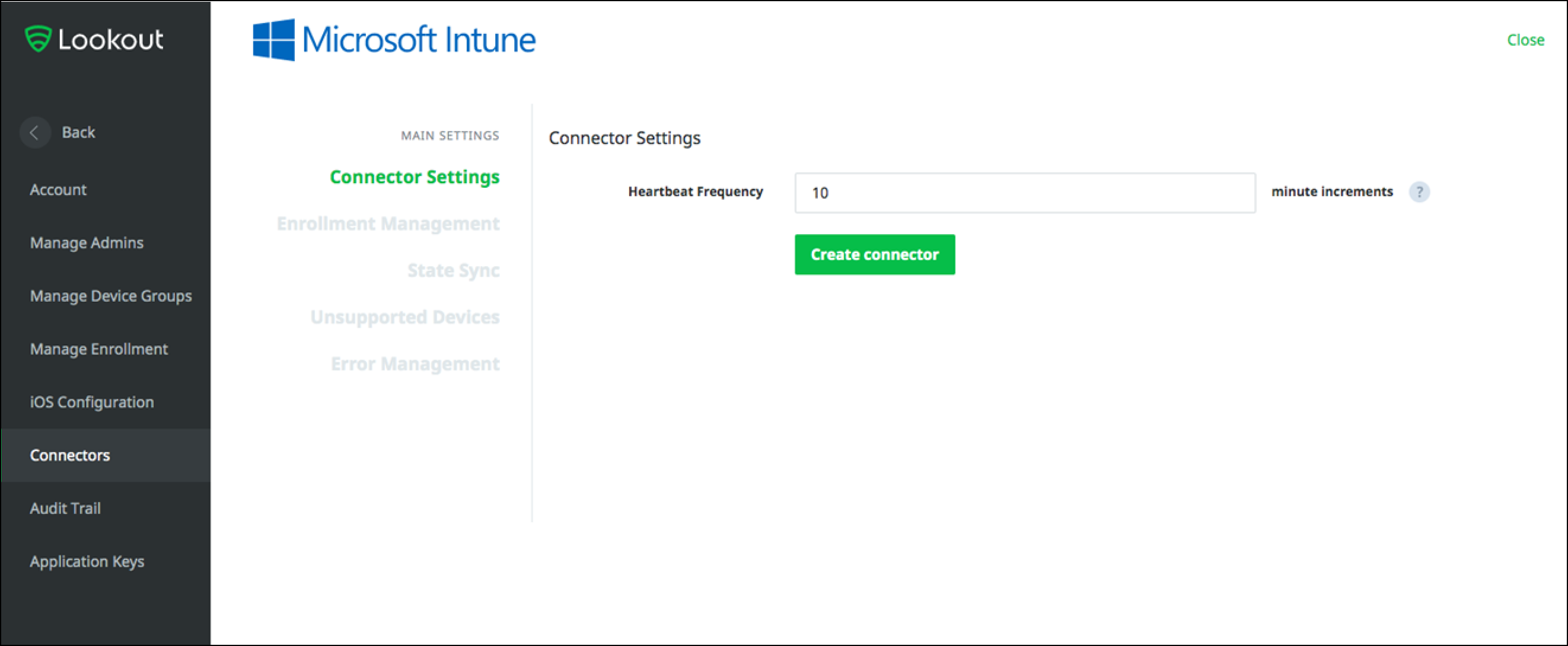 Immagine della scheda delle impostazioni di connessione con la frequenza heartbeat configurata