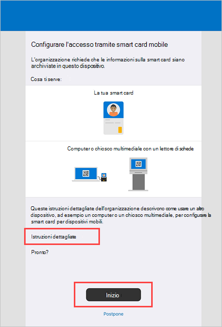 Screenshot di esempio della schermata Portale aziendale Configurare l'accesso alle smart card per dispositivi mobili.