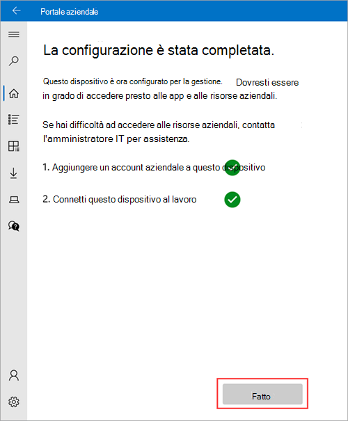 Immagine di esempio di Portale aziendale > Schermo impostato, evidenziando il pulsante Fine.