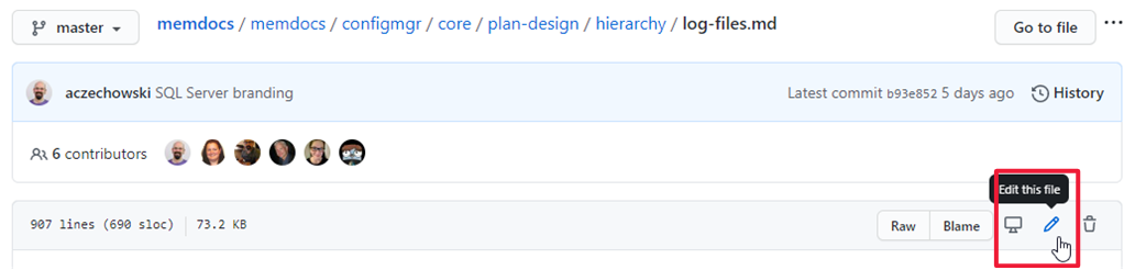 Screenshot dell'intestazione del file di origine GitHub.