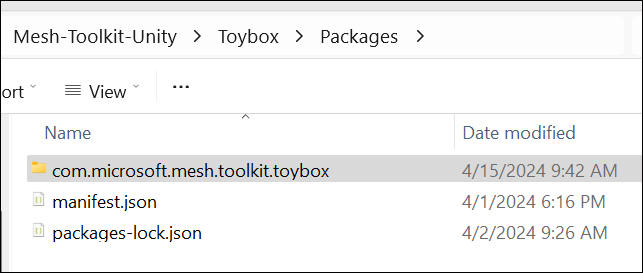 Screenshot del pacchetto Toybox in Esplora file.