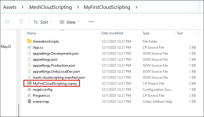 Screenshot di una struttura di cartelle in Windows che mostra il progetto di scripting.