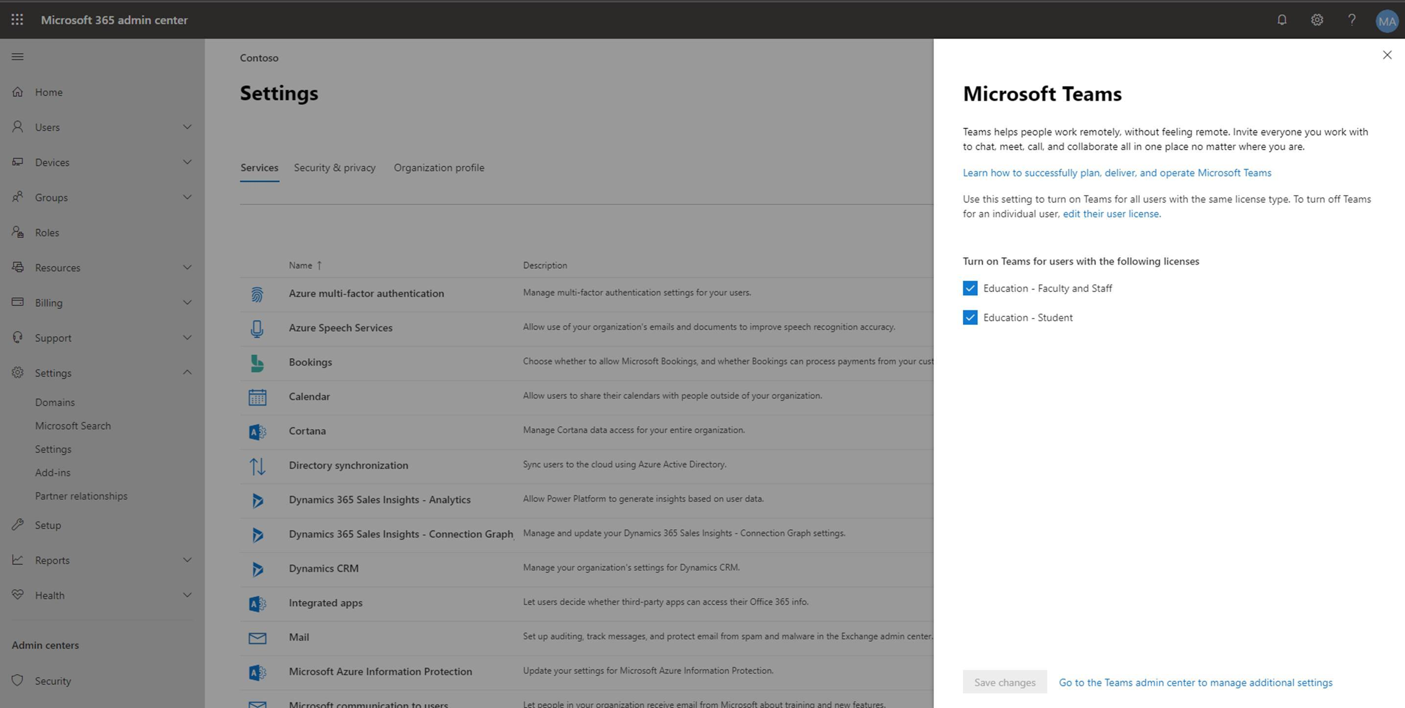 Selezionare la licenza di Microsoft Teams da configurare.