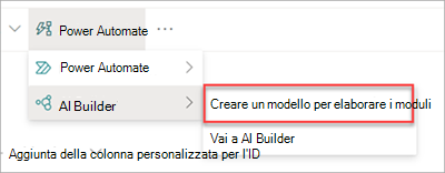 Screenshot che mostra il modello AI Builder.