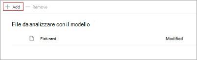 Screenshot della pagina File per analizzare il modello che mostra il pulsante Aggiungi.