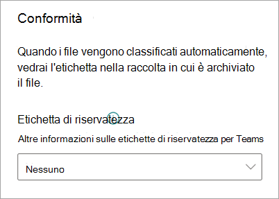 Screenshot del riquadro Impostazioni modello con il menu dell'etichetta di sensibilità.