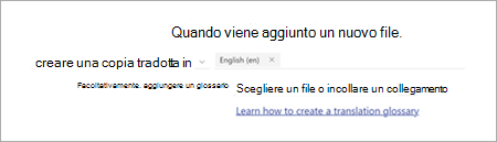 Screenshot della pagina dell'istruzione della regola che mostra l'opzione glossario.