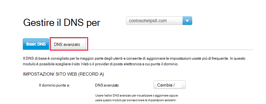 Selezionare la scheda DNS avanzato.