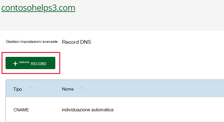 Selezionare +AGGIUNGI RECORD.