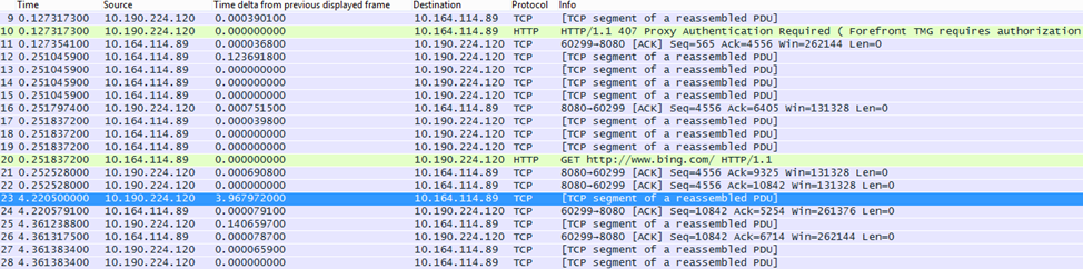 In Wireshark la colonna 'Time delta from previous displayed frame' può essere eseguita facendo clic con il pulsante destro del mouse sul campo con lo stesso nome nei dettagli del frame e selezionando Aggiungi come colonna.