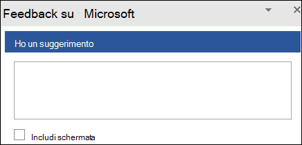 Screenshot: campo di testo per immettere un suggerimento di feedback per Microsoft