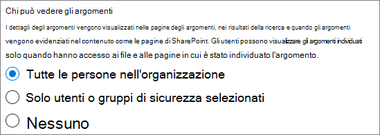 Screenshot delle opzioni di chi può visualizzare gli argomenti.