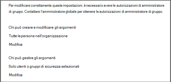 Screenshot della pagina delle autorizzazioni dell'argomento.