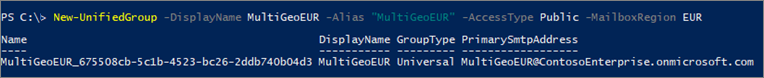 Screenshot di New-UnifiedGroup cmdlet di PowerShell con sintassi.