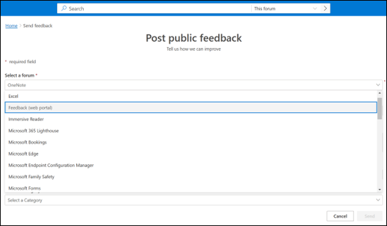 Screenshot: Inviare commenti e suggerimenti nel portale Web di feedback