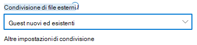 Screenshot delle impostazioni di condivisione a livello di sito in SharePoint configurato come “Impostazioni nuove ed esistenti”.