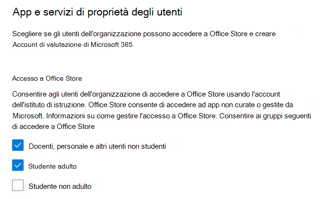 Consenti all'utente di accedere alle impostazioni dell'archivio di Office per EDU