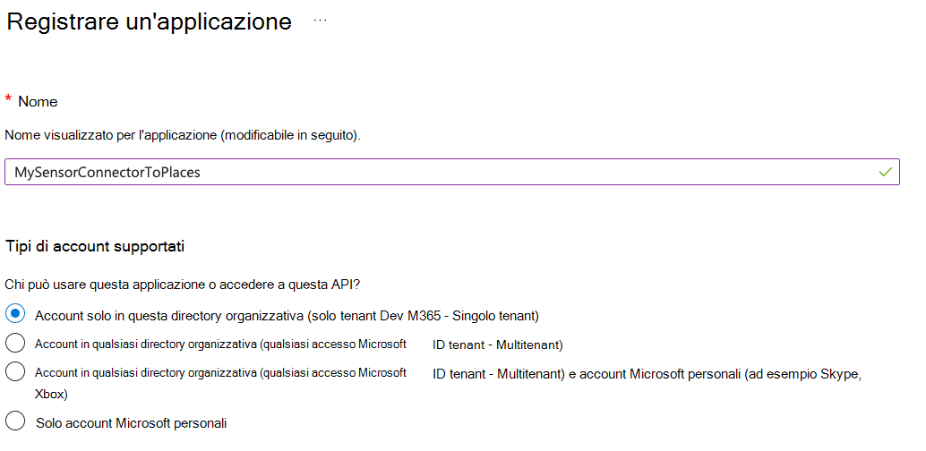 Screenshot che mostra la finestra di dialogo Registra applicazione asn.