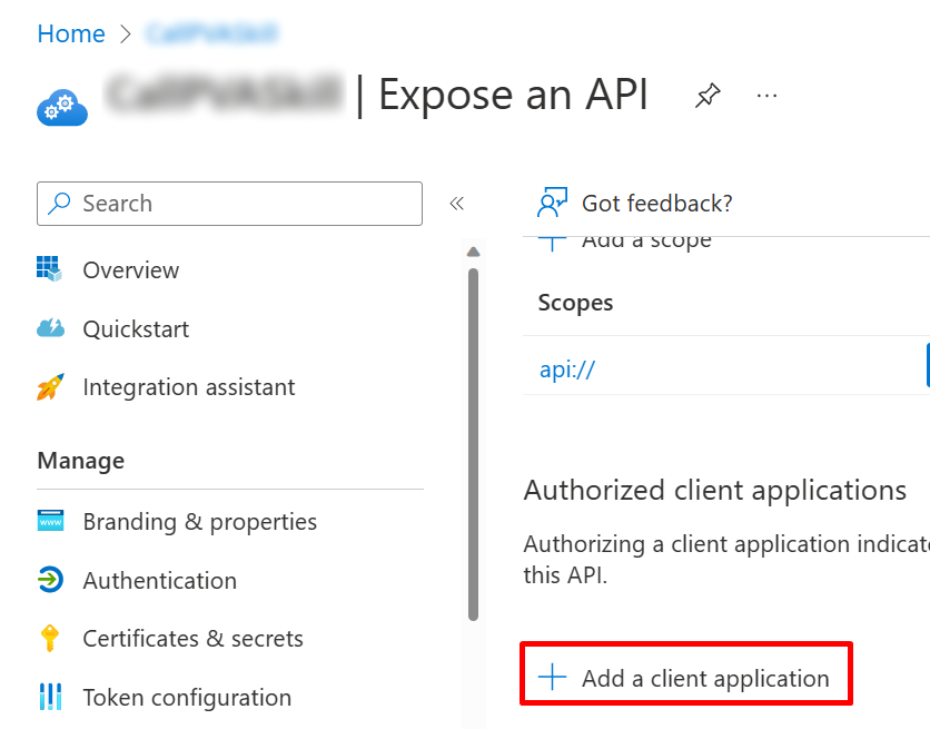 Screenshot del pulsante Aggiungi un'applicazione client evidenziato.