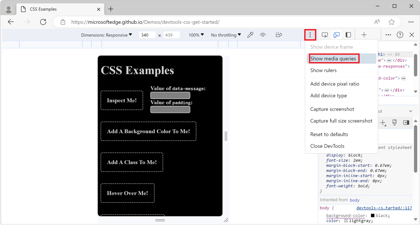 Showing media queries in the Device Toolbar