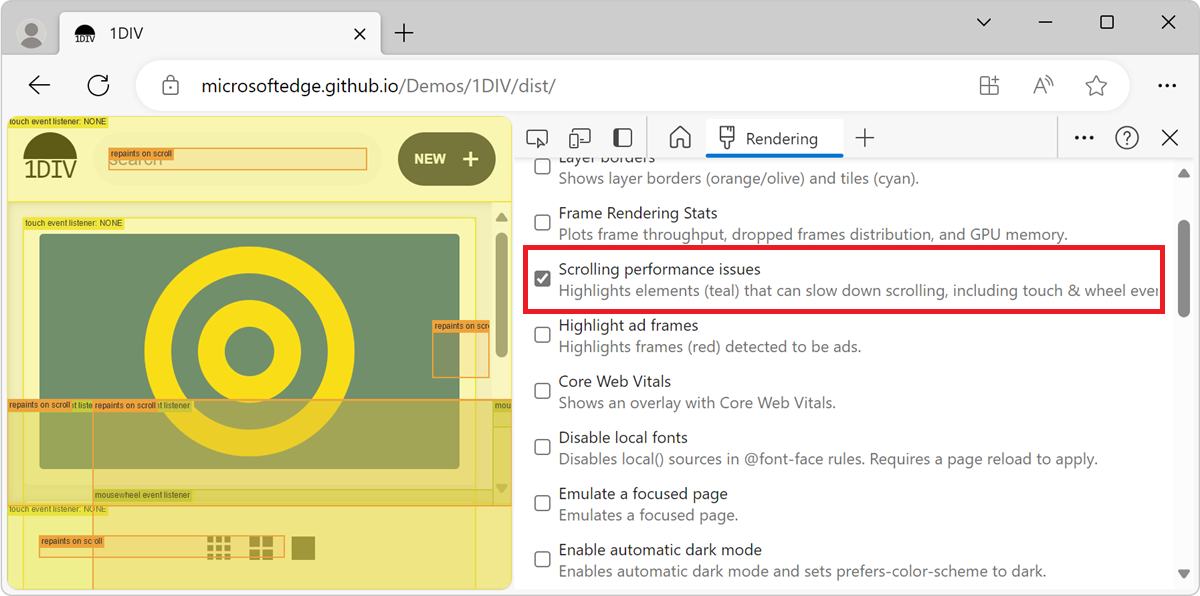 Scrolling Performance Issues indicates that non-layer viewport-constrained objects may harm scroll performance