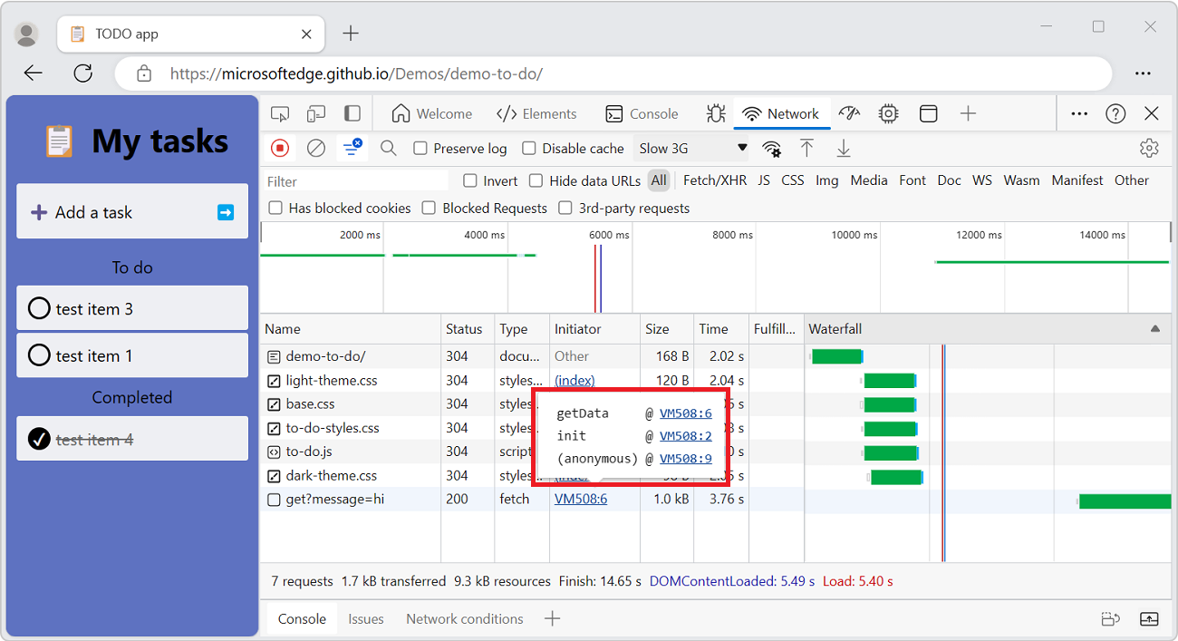 The stack trace leading up to a resource request