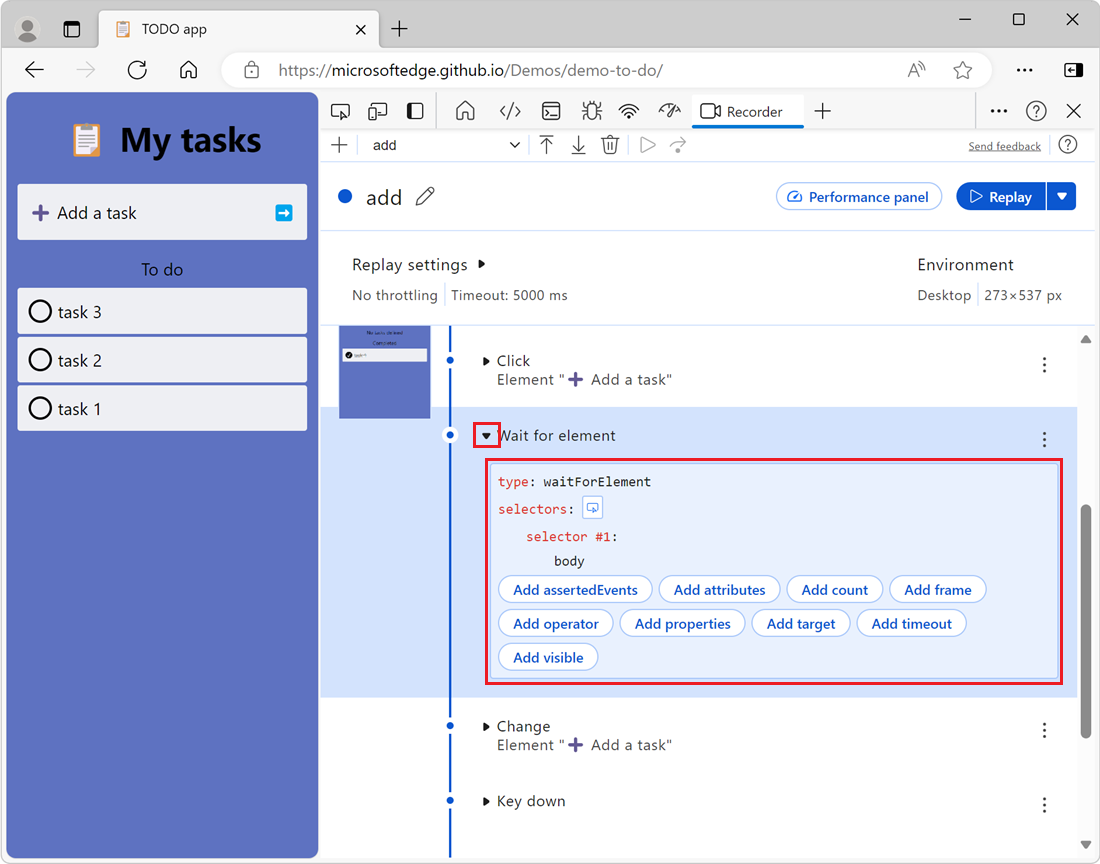 The expanded details section for a step of the user flow