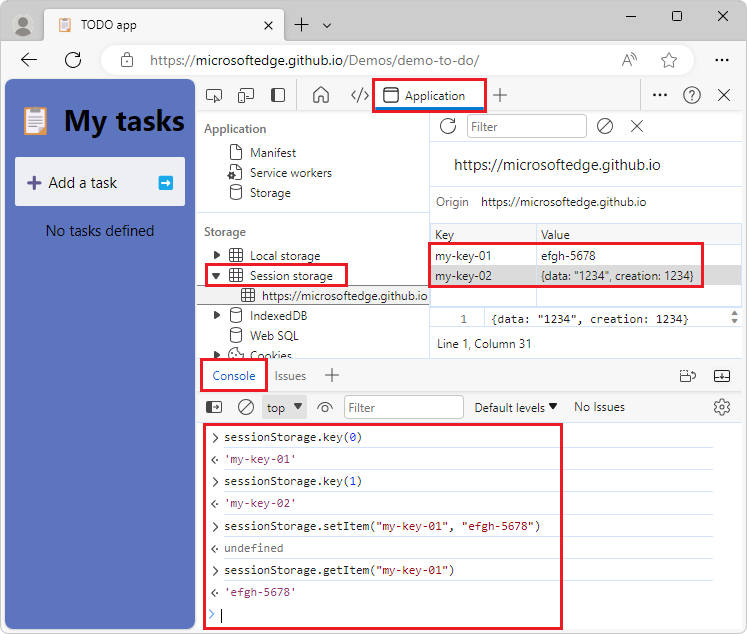 Interact with sessionStorage from the Console