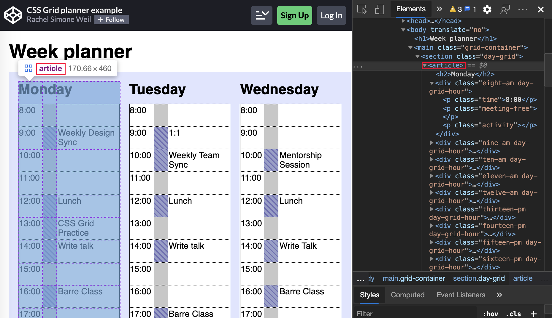 CSS grid overlay for article element