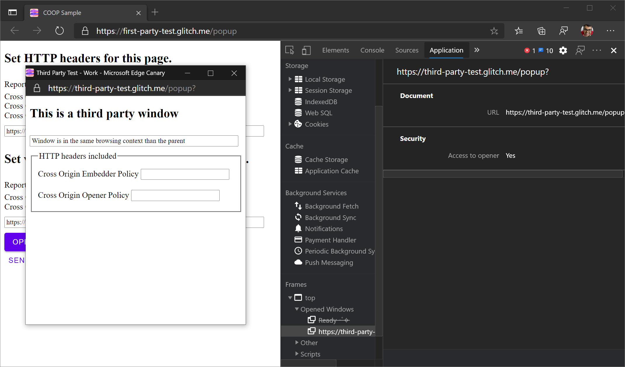 New frame detailed view for opened windows