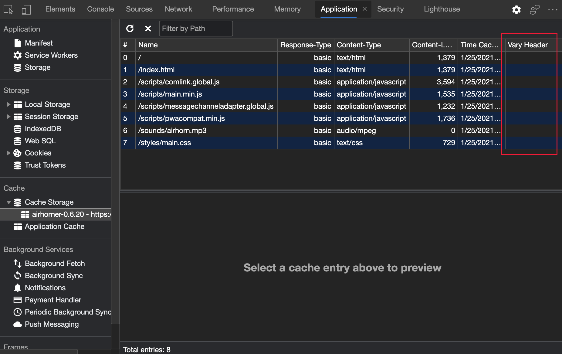 Vary Header column