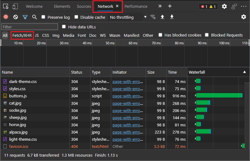 The Network tool now shows Fetch/XHR instead of XHR