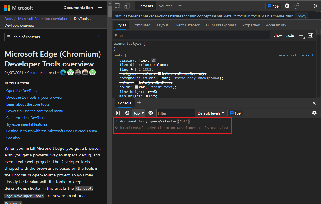 In the Console, screen readers now announce the result of an evaluated expression