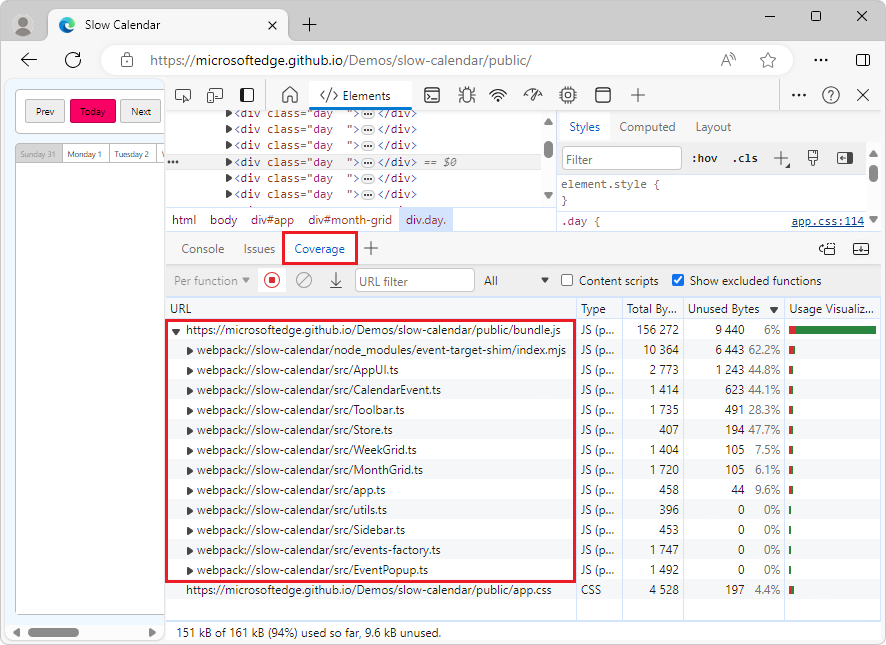 Coverage tool showing info for source-mapped source files as well as generated files